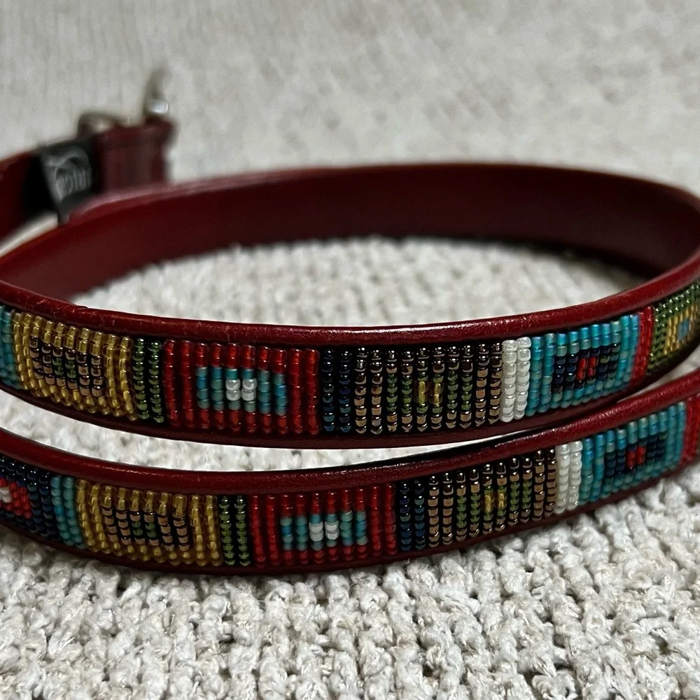 Brighton • Red Leather Belt with Handcrafted Beadwork • Sz XL 36 - Picture 3 of 5